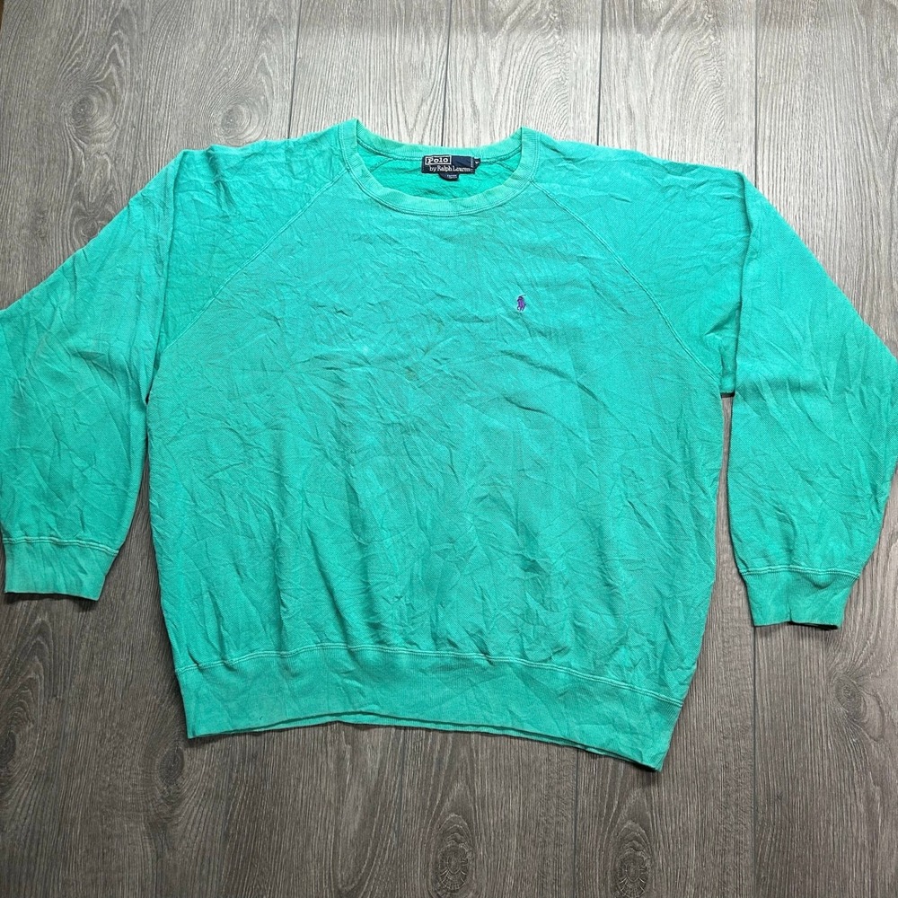 Vintage Polo Ralph Lauren Sweatshirt Mens XL Green Pique Raglan Crewneck Pony